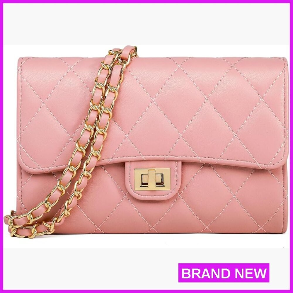 Small Crossbody Bag PU Leather Chain Strap Elegant Quilted Minimal Chic